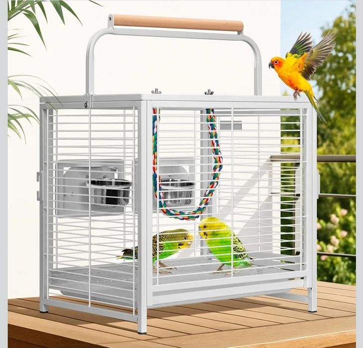 VIVOHOME 48cm Klatka dla Ptaków Transportowa z Kutego Żelaza dla Papug Conure Papug Nierozłączek Nimf i Falistych, Biały