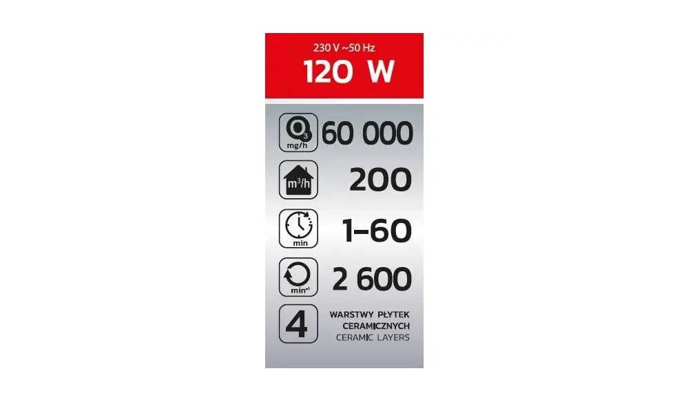 Wynajem / wypożyczalnia  Ozonator/Generator ozonu DEDRA 120W 200m^3/h