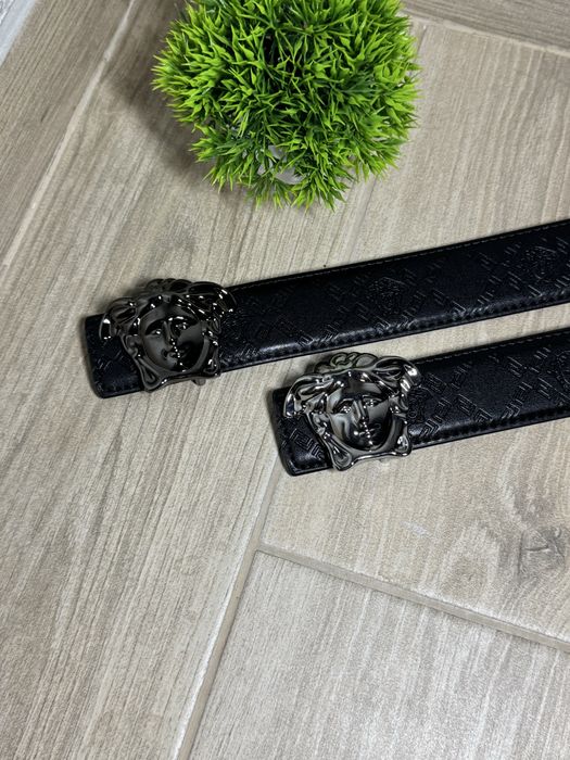 Ремінь Versace / Пасок версачі / Пояс versaci / Версаче ремень / Belt Versace / чорний, глянцевий, срібний, срібна пряжка / 110см / Чоловічий S-M-L