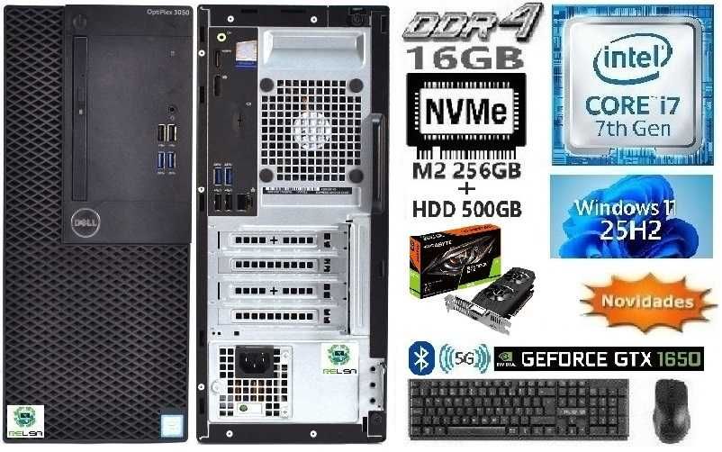 NF.62  Pç/Torre Dell Gamer 7ªG|I7-3.6G|16G|NVMe256+HD500|GTX1650-4G-D5|5G+BT|W11