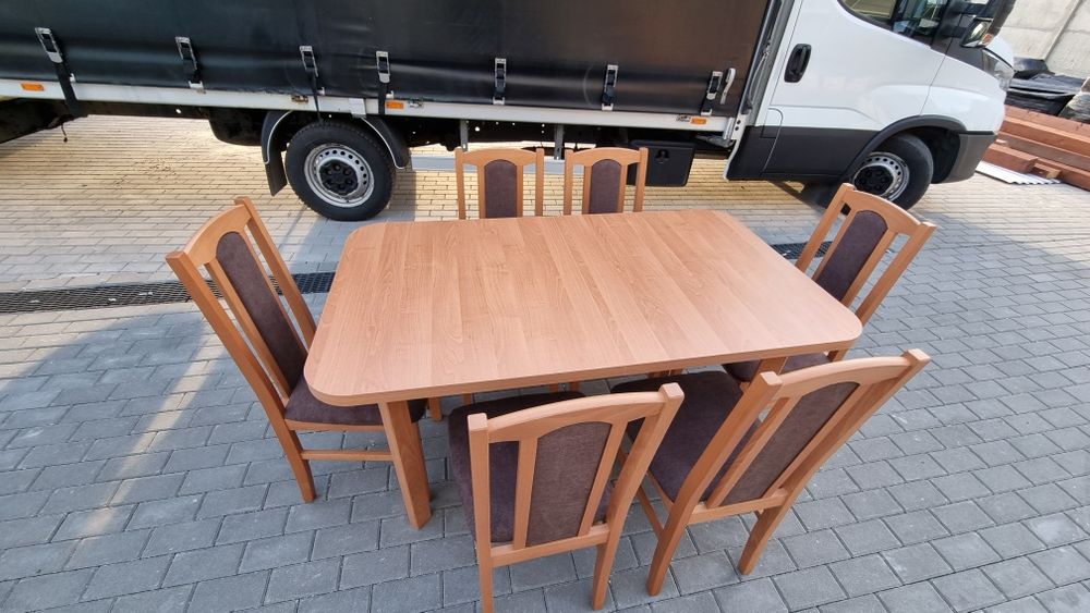 Stół 80x140/180 + 6 krzeseł, nowe , olcha + brąz, dostawa cała POLSKA