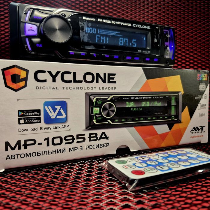 Автомагнітола 1Din Cyclone MP-1095 BA Bluetooth Multicolor