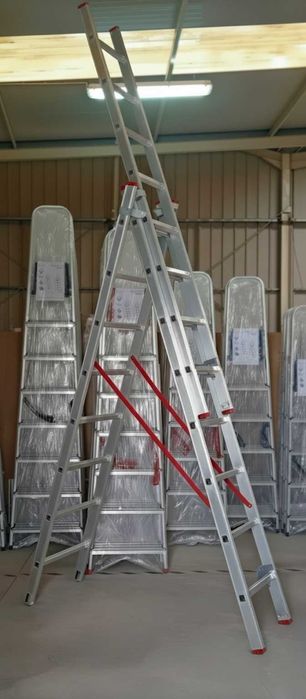 Escada Tripla Alumínio 3m (7m Úteis) Degrau Quadrado Nova - Fábrica