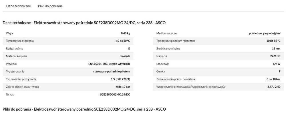 Elektrozawór sterowany pośrednio SCE238D002MO 24/DC, seria 238 - ASCO