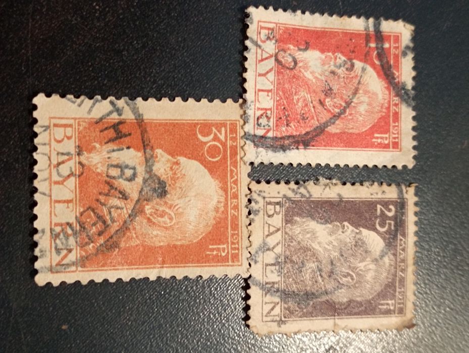 3 selos Pfennig Alemanha 1911 - Principe Regente Luitpold - Baviera