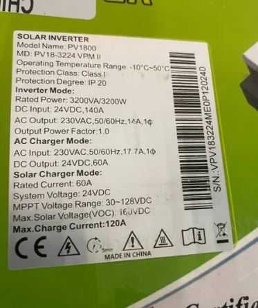 Інвертор Must PV18-3224VPM, 24 В, 3200 Вт