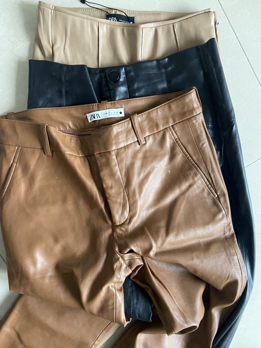 Spodnie Zara 36 eko skóra elastyczna kolor brązowy carmelowy