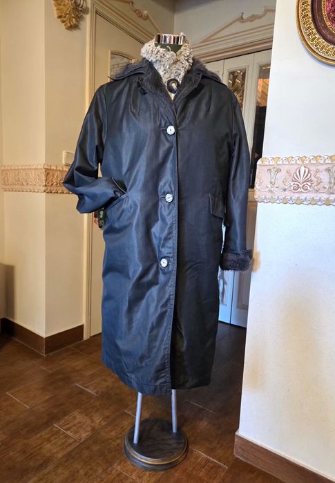 Casaco Vintage longo inverno com pêlo sintético