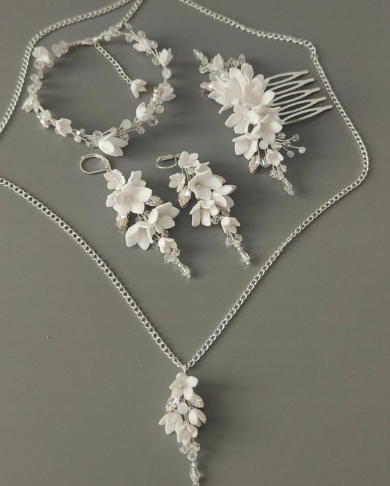 Komplet biżuterii ślubnej w srebrze