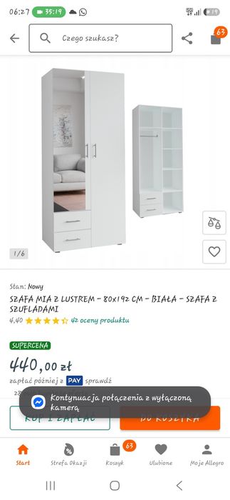 Nowa Biała szafa z lustrem