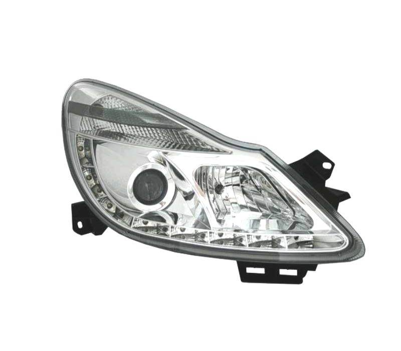 FARÓIS FRONTAIS PARA OPEL CORSA D LUZ DIURNA LED 06-10. FUNDO CROMADO