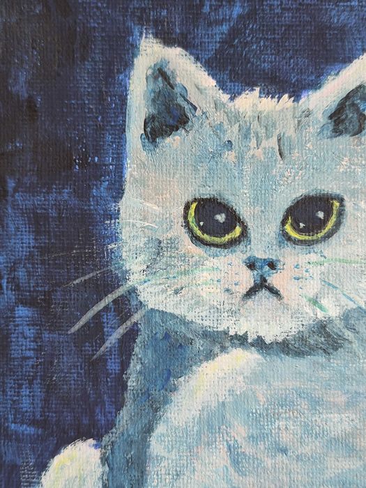 Ręcznie malowany obrazek z kotkiem akryl na płótnie 20x20 cm