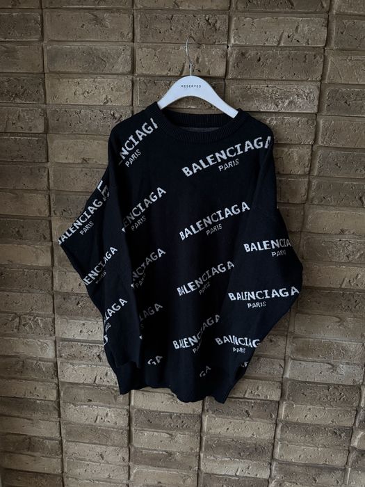 Balenciaga Monogram Czarny Welniany Sweter