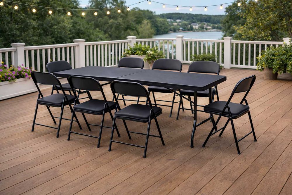 NOWY Stół Cateringowy Z Krzesłami Zestaw Składany Do Ogrodu Tarasowy