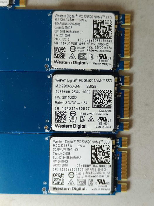 SSD диск Western Digital SN520 256GB M2 NVMe 2280 PCIe 3.0 V-NAND 3-bit TLC