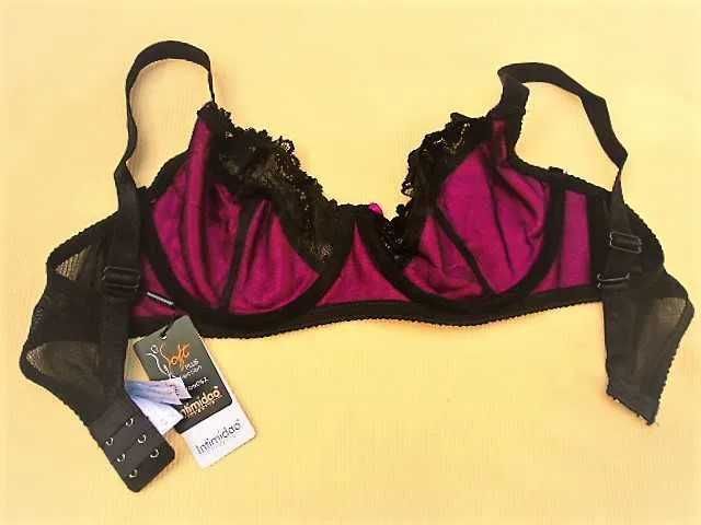 Intimidao / biustonosz koronkowy 80C/D  czarno- różowy  na fiszbinach