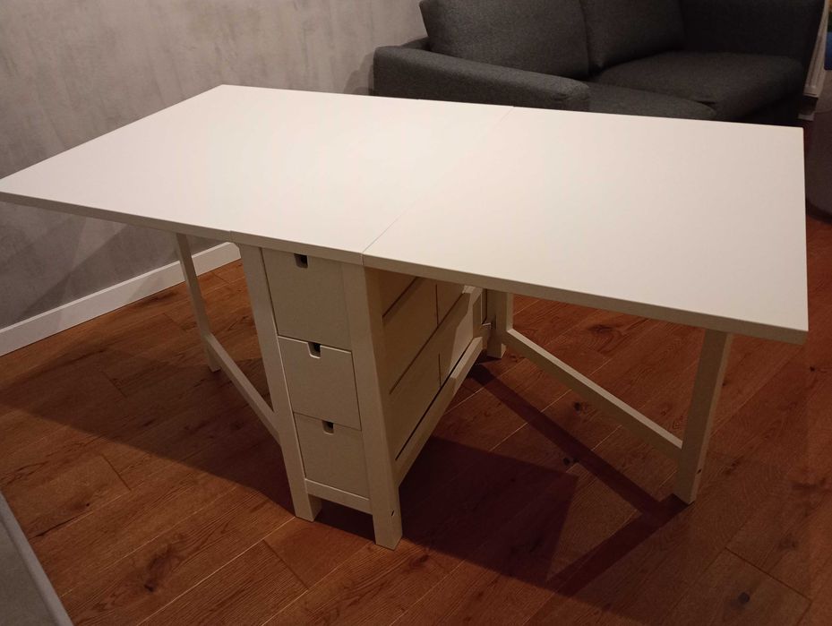 Stół IKEA NORDEN z opuszczanym blatem biały + 6 szuflad / Stan bdb