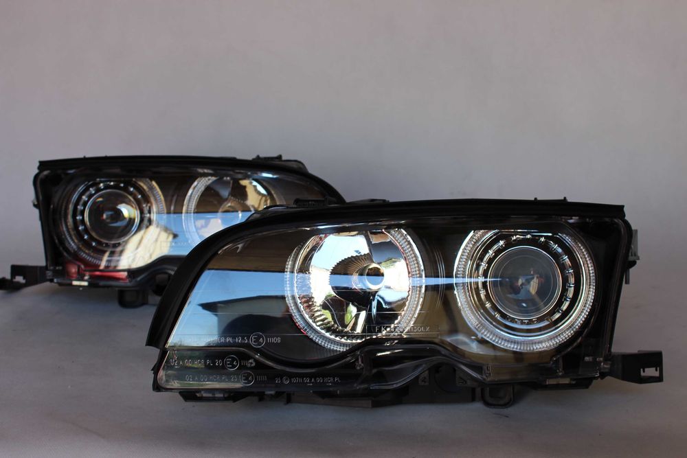 Reflektory lampy przednie przód BMW E46 COUPE 99-03 RINGI LED TUNING SMOKE IGŁA