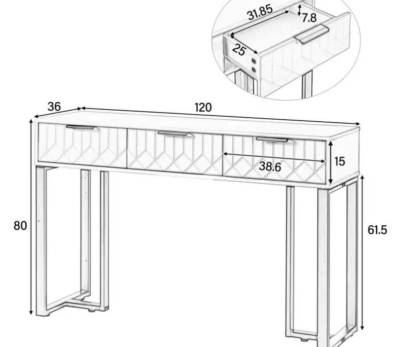 Consola c/ 3 gavetas 120 cm