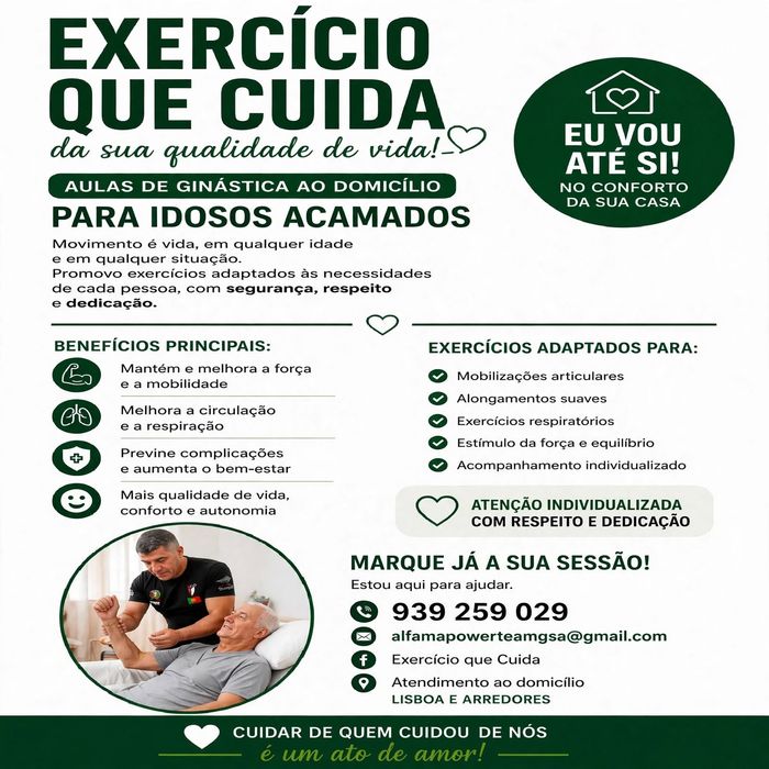 Aulas de Mobilidade e Exercício para Idosos Acamados - Ao Domicílio em Lisboa