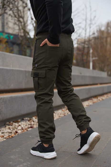 Штани-карго чоловічі теплі на флісі хакі
