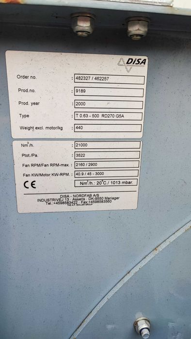 Wentylator odciągowy firmy DISA 40.9 KW