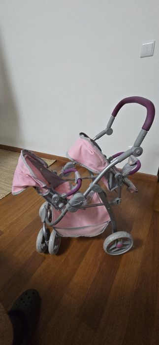 Carrinho de Bonecas Duplo / Gémeos "Titucho" (Rosa e Cinzento)