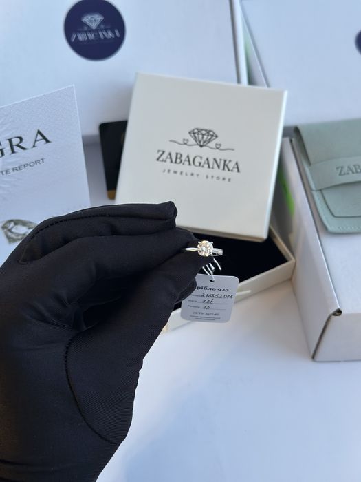 Нова Срібна каблучка з камнем муасаніт 1 карат(.16розміри)