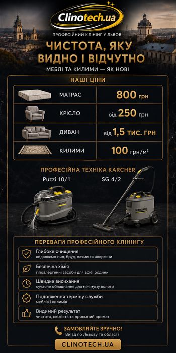 Хімчистка диванів, матраців, крісел, коврів та ковролінів (хімчистка мебелі)