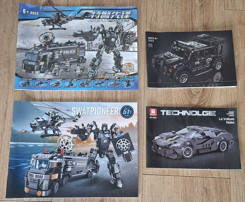 Lote de 4 conjuntos de blocos de construção estilo Lego (~3500+ peças) — Polícia, Carro e Jeep (desmontados)