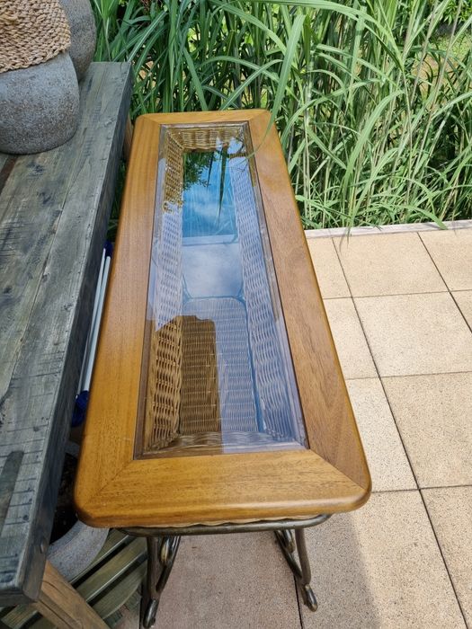 Konsola dąb - rattan 132 x 70,5 x 45 cm