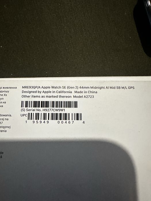 Часи Apple Watch SE (Gen 2) 44 mm Midnight Al Mid SB M/L  GPS