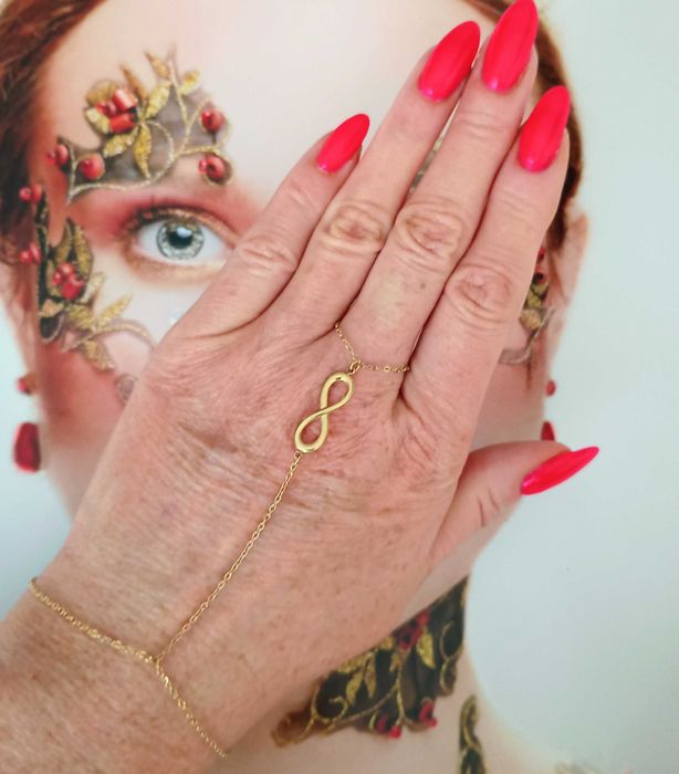 Nowość bransoletka z pierścionkiem hand chain znak nieskończoności stal chirurgiczna unikat