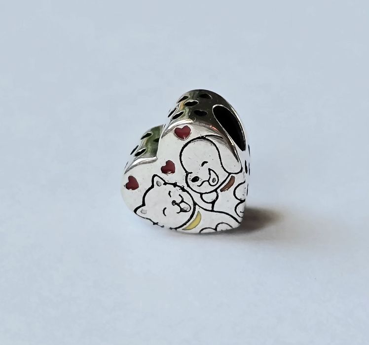 Koralik charms serce pies kot prezent srebro 925