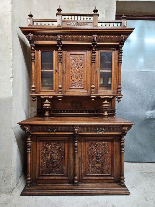 Stary dębowy kredens eklektyczny Henryk 2 Francja /