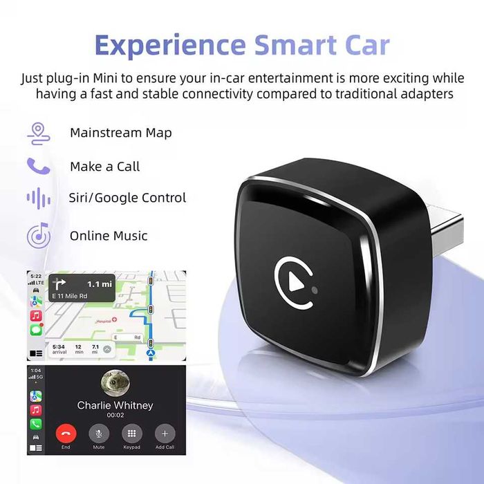 Anyfar Adaptador 2 em 1 Wireless CarPlay e Android Auto 2026 – USB Plug & Play WiFi 5.8GHz NOVO