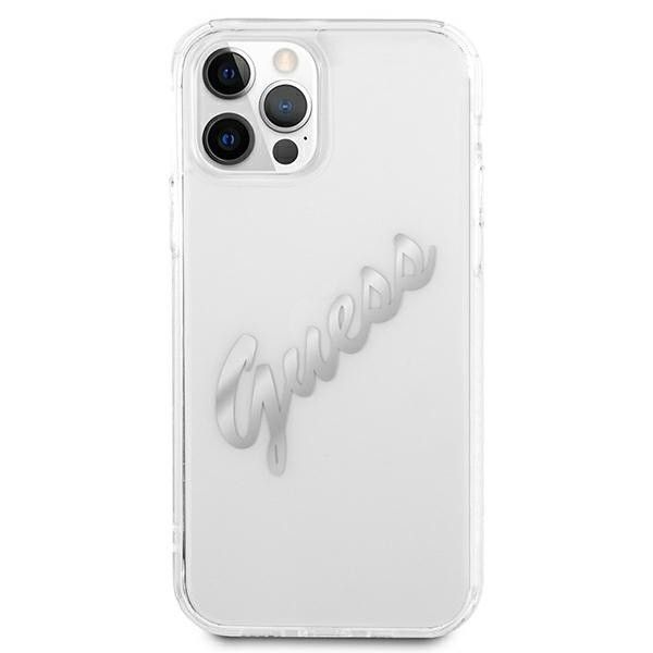 Etui Guess do iPhone 12/12 Pro Hardcase Vintage Script Silver Clear