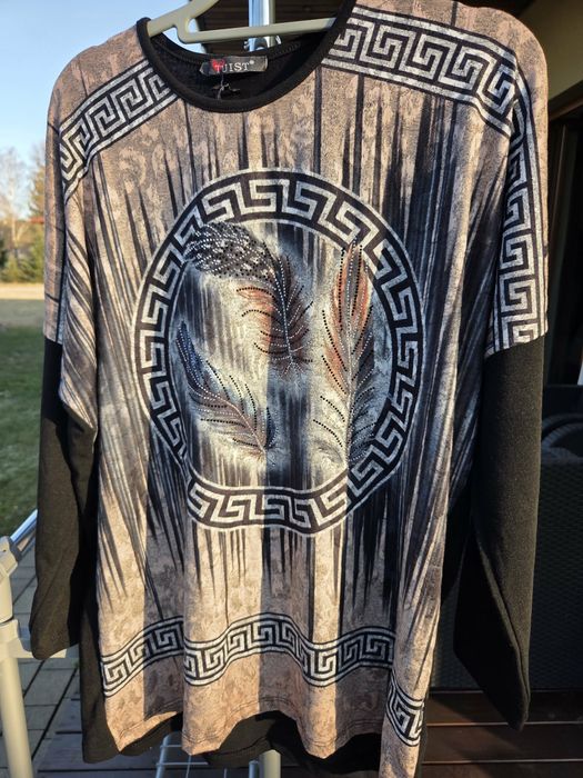 Bluzka damska z cyrkoniami, tunika, wzór etno L/XL