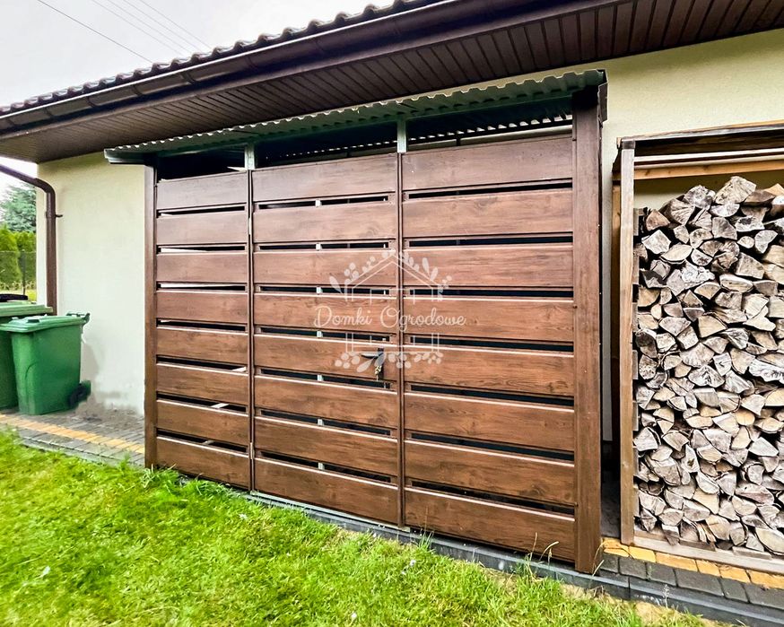 Wiata śmietnikowa 3x0,8m zabudowana panelami drewnopodobny ID807