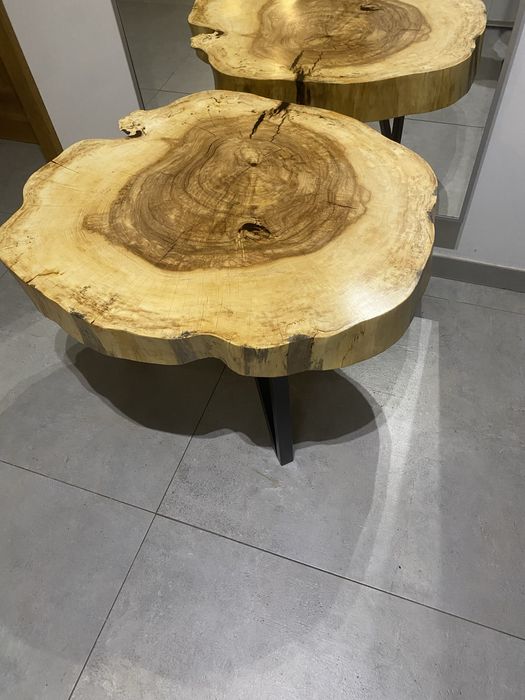 Stolik z plastra kasztana z żywicą loft-75/65cm