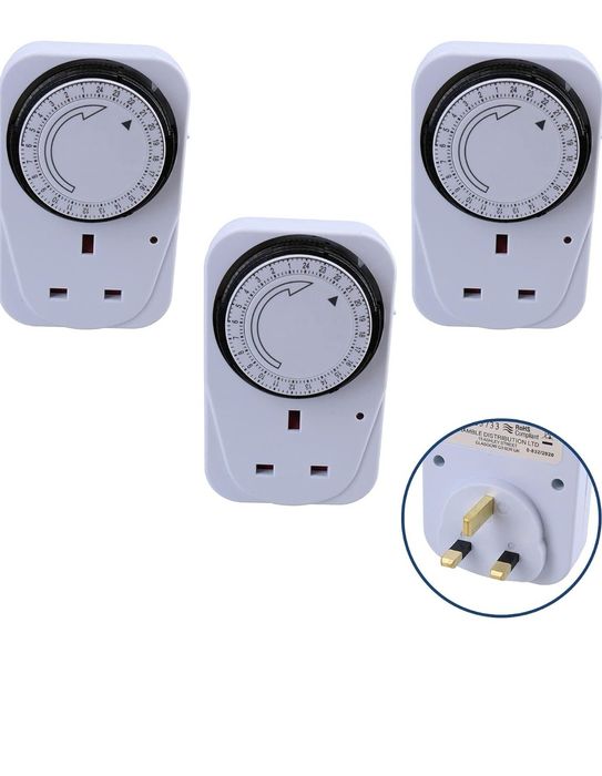 3X Timer Wyłącznik Włącznik Czasowy Programator Wtyk UK Zestaw 3 szt