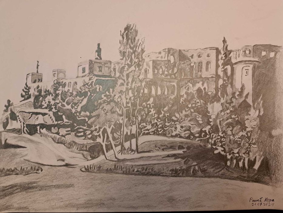 Obraz wykonany ołówkami, Zamek KRZYŻTOPÓR, rozmiar A2 (60 / 42 cm)