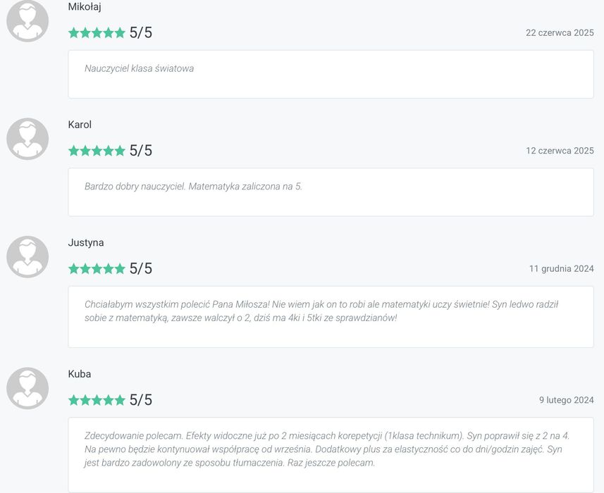 Korepetycje z Matematyki Online - duże doświadczenie