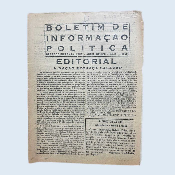 Panfleto Boletim de Informação Política 1959 - Nº 2