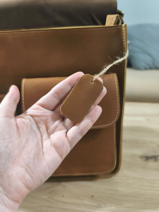 Torba skórzana listonoszka brązowa skóra bydlęca nowa z paskiem