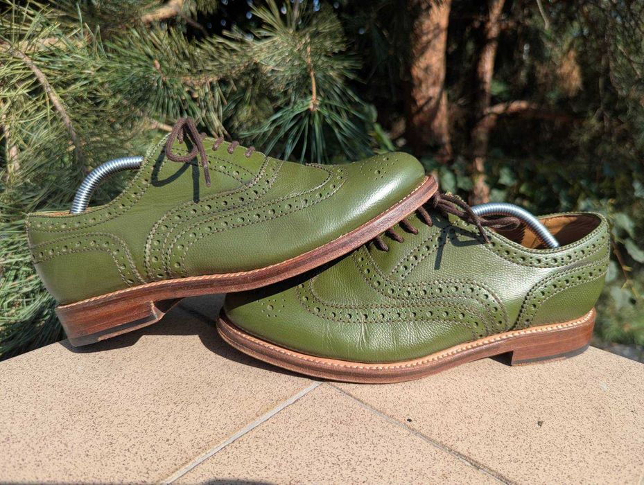 Чоловічі зелені туфлі броги Grenson England