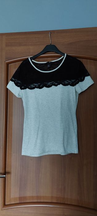 Tshirt bluzka biała z koronką H & M bawełna roz Mz koronką