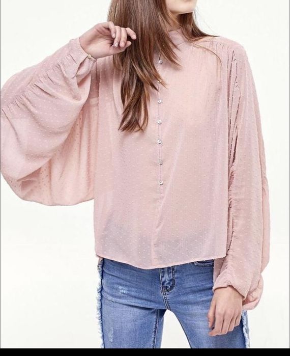Блуза жіноча рожева Stradivarius сорочка під горло шифонова M-L