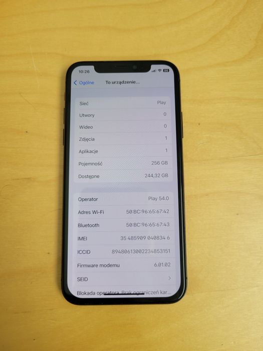 iPhone X 256 GB Nowy kabel