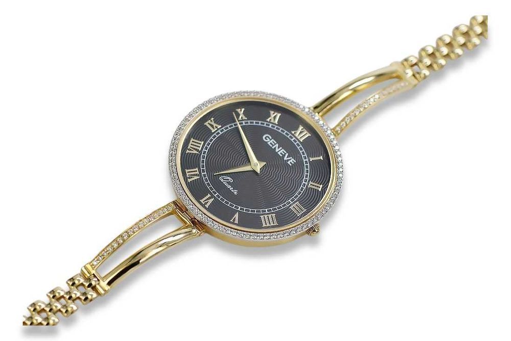 Prześliczny 14K 585 złoty damski zegarek Geneve lw053y P